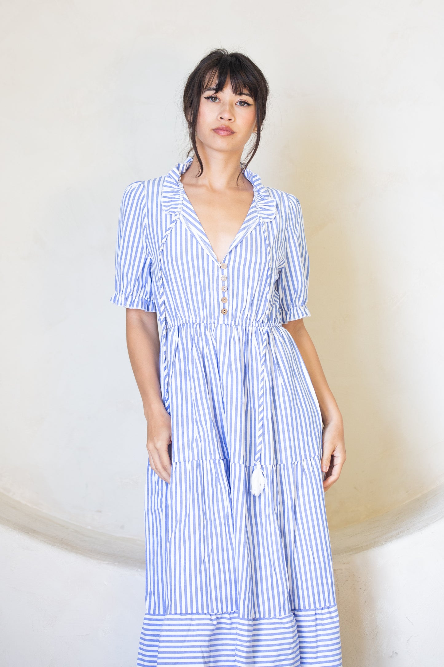 Striped Tassel Medium Cut Dress