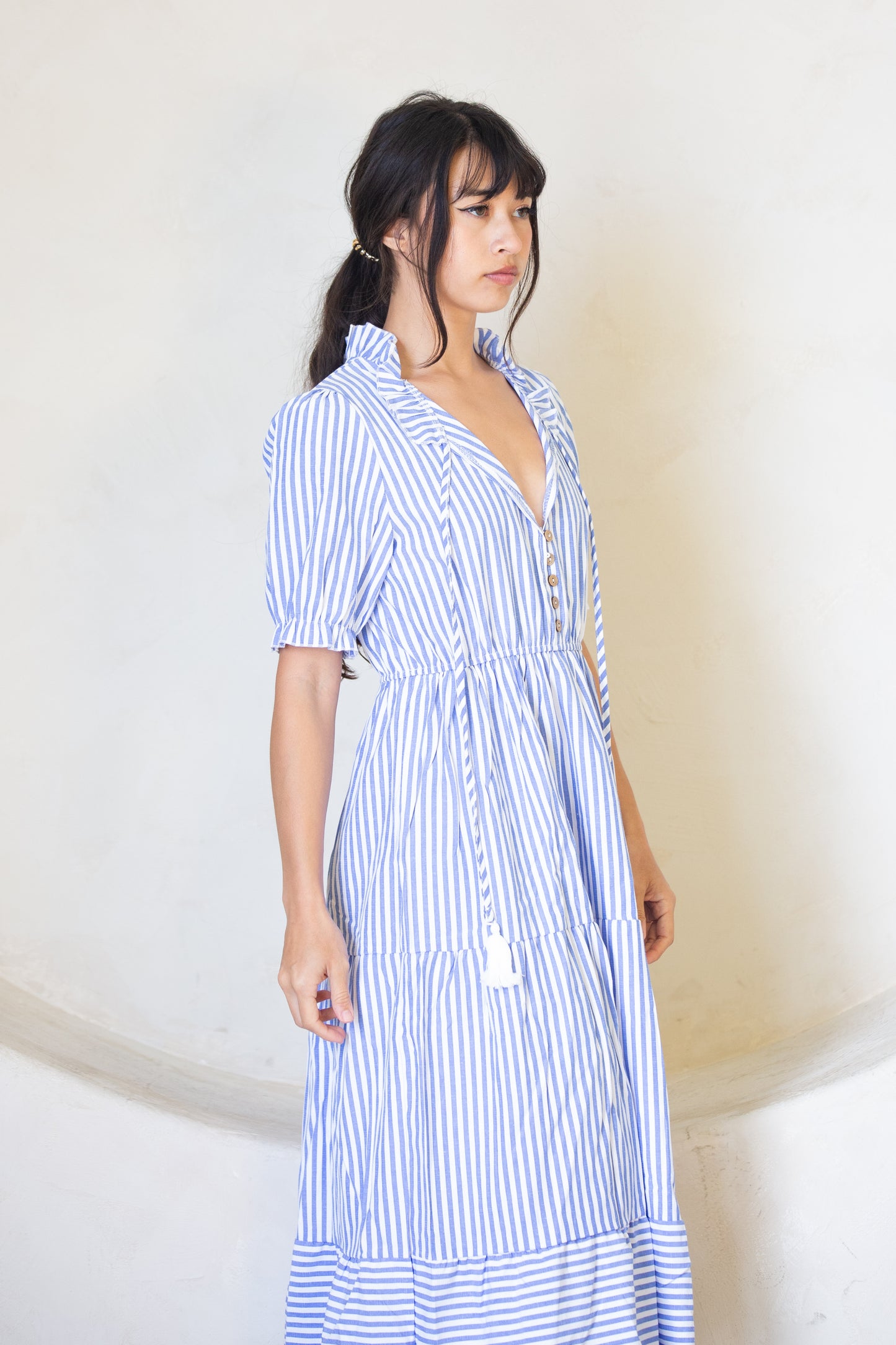 Striped Tassel Medium Cut Dress