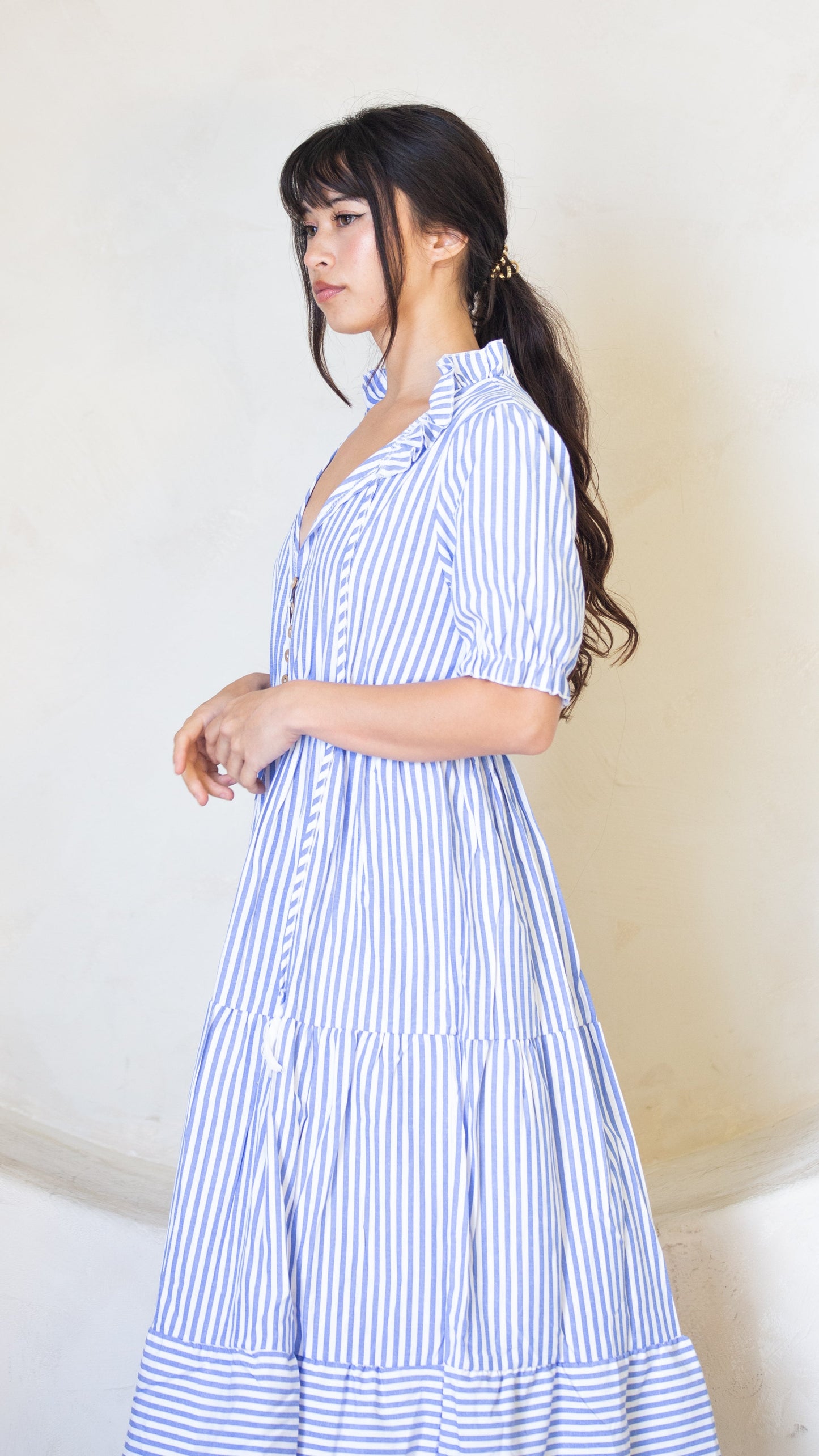 Striped Tassel Medium Cut Dress