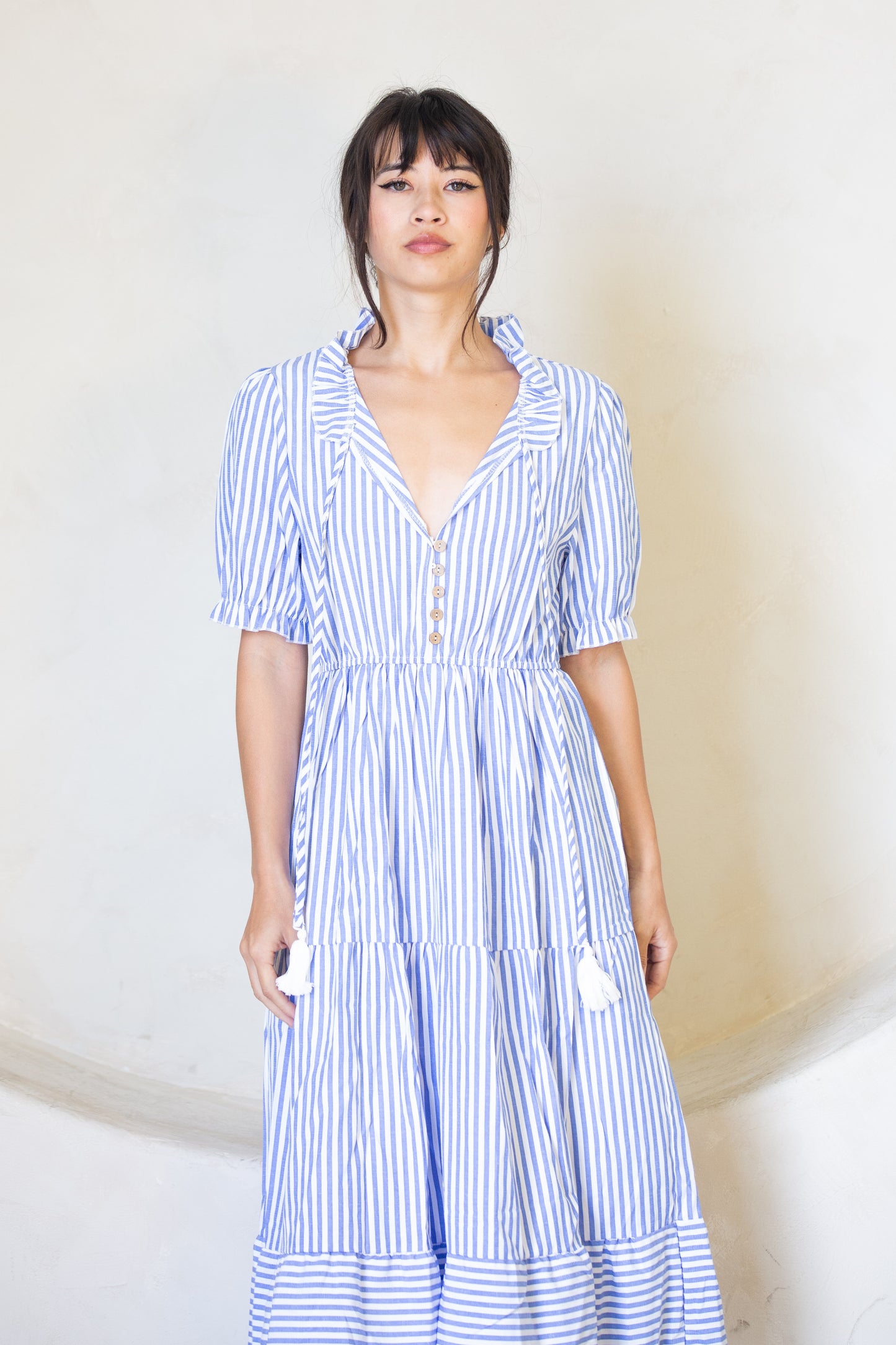 Striped Tassel Medium Cut Dress