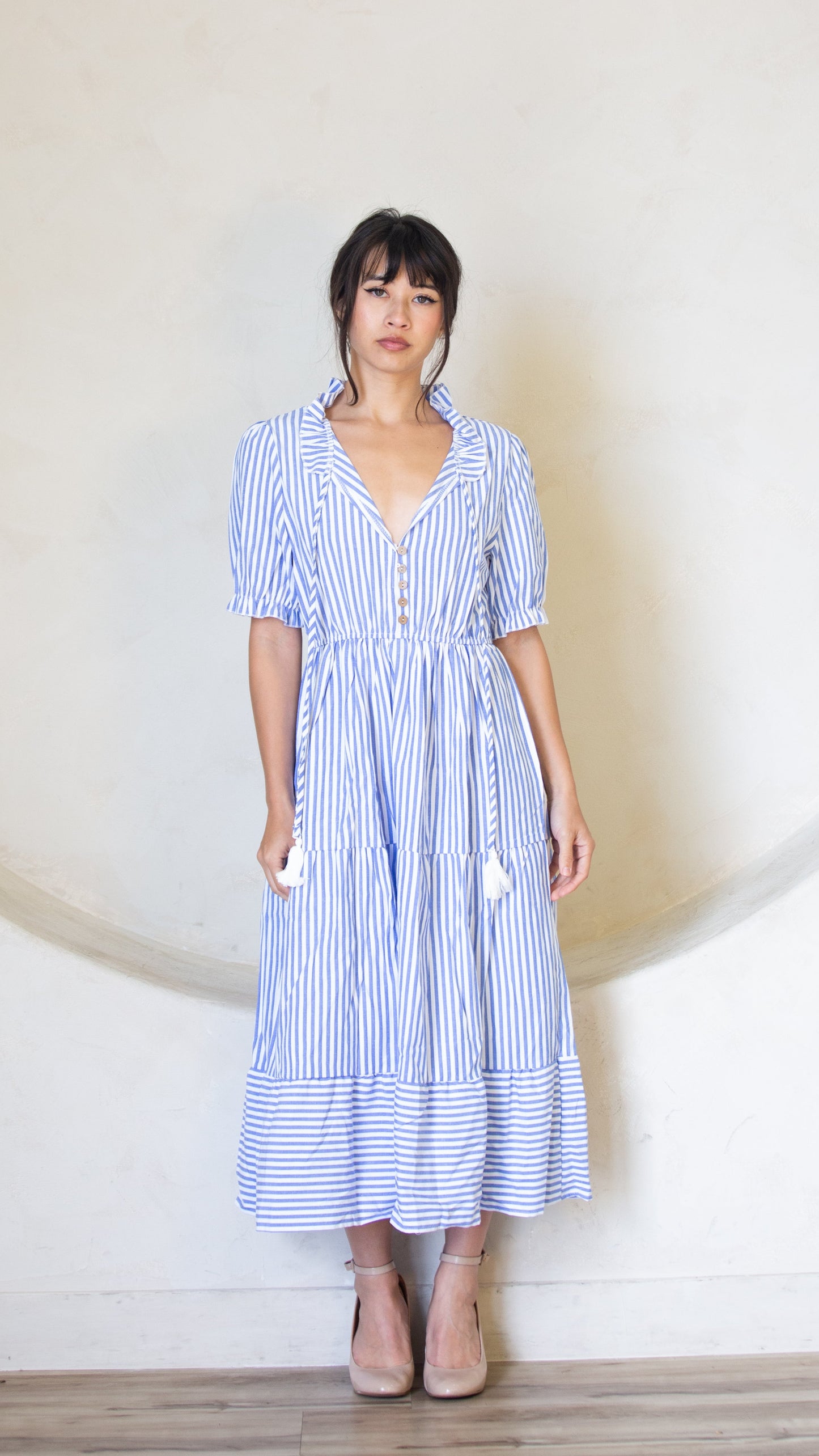 Striped Tassel Medium Cut Dress