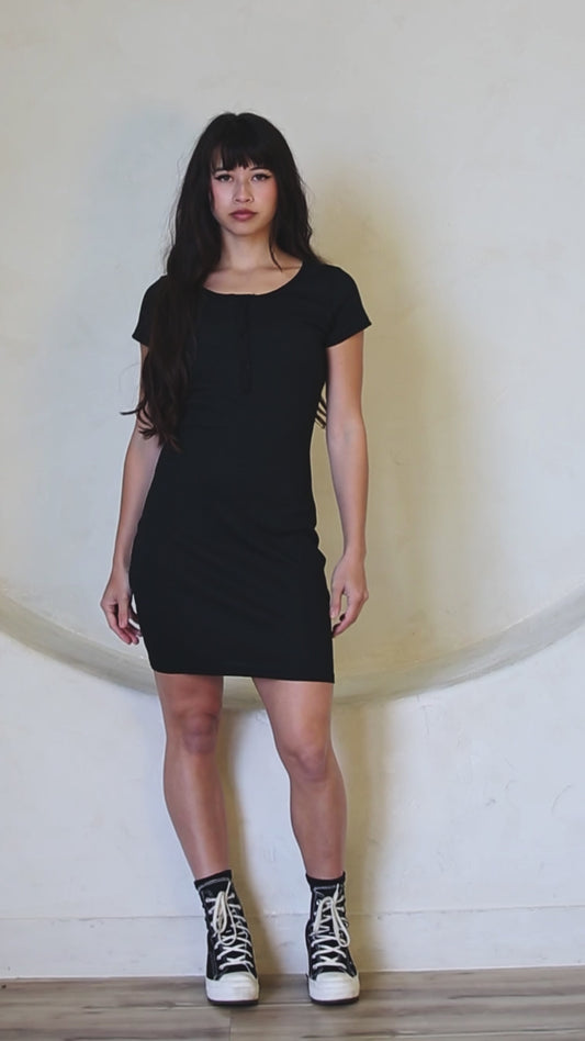 V Neck Chest Button Short Sleeve